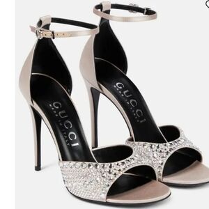 Gucci Silver Satin Heels with Crystals
